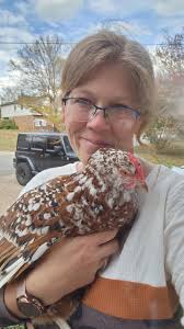 Anyone who doesn't think chickens make good pets, needs to meet sugar  britches She's my emotional support pullet