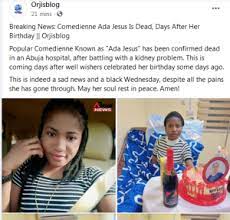 Barely a year after, ada jesus has fallen sick and due to her recent predicament, she is reported to be visiting. Aonab5wdjcxgxm