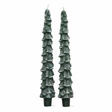 Glittered Spruce Tree Taper Candles Christmas Lodge Nature Themed Decorations