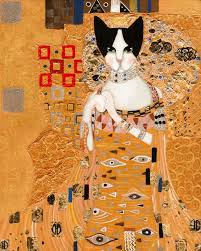 Klimt Cat Folk Art Print 8x10 11x14 Klimt Art Folk Art Painting Cat Art