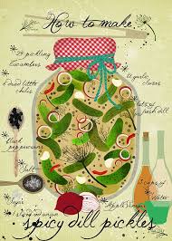 How To Make Spicy Pickles Art Print Illustrated Recipe Recette Illustree Cuisine Dessin Livre De Recette