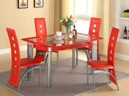 Dining room fabric arm chair. 5pc Red Edge Tempered Glass Top Dinette Set With Red Chair Diamond Point Furniture
