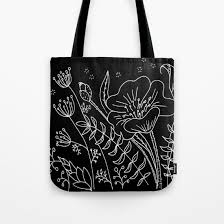 Black And White Bag Outline Glowing Garden Tote Bag Hand Drawn Floral Composition White Outlines On Black Background Drawing Ink Pen Digital Illustratio Garden Tote Bag Bags Tote Bag