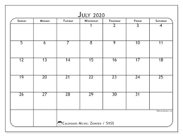 Calendar July 2020 51ss Michel Zbinden En In 2020 Calendar Printables Calendar Printable Calendar