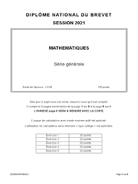 Brevet 2021 Mathematiques Sujet Serie Generale | PDF | Enseignement des  mathématiques | La nature