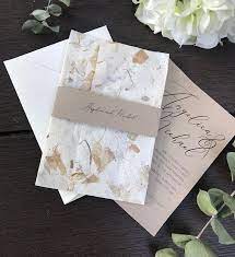 Eco Friendly Recycled Paper Wedding Invitation Wrapped In Natural Leaf P Recycled Paper Wedding Invitations Recycled Wedding Invitation Eco Wedding Invitations