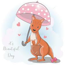 Cute Cartoon Kangaroo With Umbrella Under The Rain Illustration About Cutie Illustration Austra Kangaroo Illustration Cute Cartoon Drawings Kangaroo Drawing