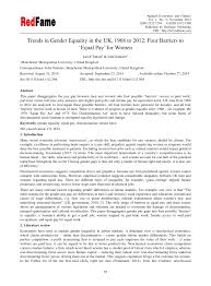 Pdf Trends In Gender Equality In The Uk 1968 To 2012 Four Barriers To Equal Pay For Women