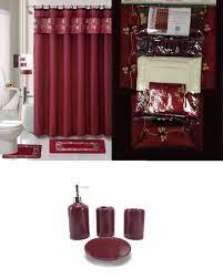 Mdesign plastic bathroom accessory set at amazon. 22 Piece Bath Accessory Set Burgundy Red Bath Rug Set Shower Curtain Accessories Walmart Com Walmart Com