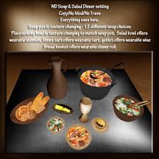 Watch how to prepare table settings for a dinner consisting of the works: Second Life Marketplace Wd Soup Salad Dinner Set
