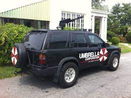 Resident evil decals by decalcomania are officially licensed and approved by capcom. My Umbrella Corporation Themed Resident Evil Suv With Roof Mounted Flamethrower Umbrella Corporation Resident Evil Resident Evil Cosplay