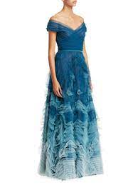 Marchesa Notte Off The Shoulder Ombre Tulle Gown In Teal Blue Lyst