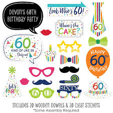 At 60 years old, it is not too old to celebrate a birthday. 60th Birthday Cheerful Happy Birthday 20 Piece Colorful Sixtieth Birthday Party Photo Booth Props Kit Bigdotofhappiness Com
