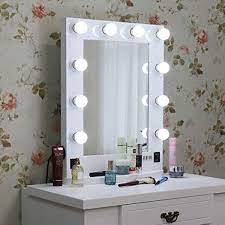 Kingso cosmetic makeup dressing vanity table set mirror lights with dimmable 10 led bulbs review. Luvodi Hollywood Vanity Mirror With Lights Lighted Makeup Dressing Table Vanity Set 10 Led Bulbs Illuminated Beauty Cosmetic Mirror Wood Frame Tabletop Or Wall Mounted Amazon Co Uk Home Kitchen