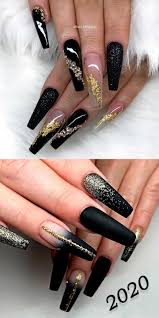 Acrylic Black And Gold Glitter Nails Gorgeous New Year S Black Nails With Gold Glitter Ideas Gold Glitter Nails Gold Acrylic Nails Gold Nails