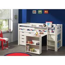 Un lit en hauteur pour dormir, un espace studieux équipé d'un bureau, une armoire pour ranger les vêtements. Lit Combine Mi Hauteur Blanc Bureau Et Rangements Cbc Meubles