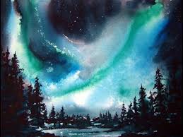 Watercolor Northern Lights Painting Northern Lights Watercolor Northern Lights Painting Watercolor Tattoo Artists