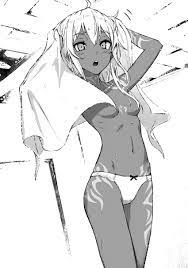 Rule 34 - 34 View Berserk Of Gluttony Blushing At Viewer Bōshoku No  Beruseruku Dark-skinned Female Drying Hair Light Novel Low-angle View  Monochrome Myne (berserk Of Gluttony) Official Art Panties Ribbon Panties