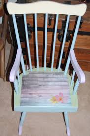 Child S Rocking Chair Chalk Painted In Multi Colors Decoupaged Seat Rocking Chair Makeover Rocking Chair Kids Rocking Chair