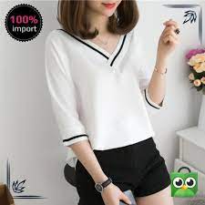 ∙ promo pengguna baru ∙ kurir instan ∙ bebas ongkir ∙ cicilan 0%.beli rompi safety terbaik harga murah july 2021 terbaru di tokopedia! Jual Murah Kaos T Shirt Wanita Model Lengan 3 4 Dengan Kerah V Neck Dan Jakarta Pusat Pickme Id Tokopedia