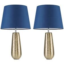 Enjoy free shipping on most stuff, even big stuff. 2 X Gold Ceramic Touch Table Lamps With Navy Blue Light Shade 5w Dimmable Led Candle Bulbs Warm White Gold