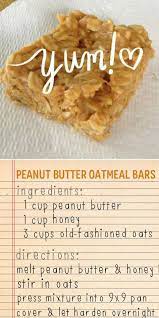 Peanut Butter Oatmeal Bars Oats Recipes Peanut Butter Oatmeal Honey Oatmeal Oatmeal Bars Oats And Honey Maybe Peanut Butter Oatmeal Bars Food Yummy Food