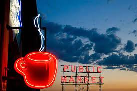 Seattle Public Market Miles Of Shops On Many Levels And Flying Fish Fresh Open Air Market Gorgeous Flower Neon Beer Signs Cool Neon Signs Neon Open Sign