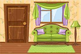 Green Living Room With Furniture Living Room Green Living Room Clipart Vintage Cushions