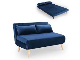 Banquette convertible 2 places conforama. Namia Banquette Convertible En Velours Bleu 2 Places Vente De Mobilier Deco Conforama