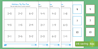 You just print the game board or the game sheet and the games are ready to play. Addition Math Game Tic Tac Toe To Ten Math Pre K And K 2