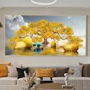 Amazon.com: NICRX Feng Shui Golden Rich Tree Canvas Painting Wall ...