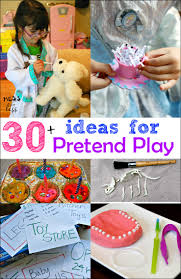 Activities are divided into categories: 30 Pretend Play Ideas Mess For Less