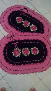 Jogo Rosa E Preto Jogos De Banheiro Croche Tapete De Croche Quadrado Jogos De Banheiro