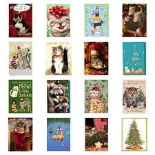 Our huge assortment of boxed christmas cards includes traditional and funny cards with an incredible range of themes including tropical, nautical, angels, dogs, cats and more. Sets Of Christmas Cards For Cat Lovers Meow As Fluff