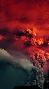 Volcanic Eruption Volcanic Dust Pillar Red Smoke Sunset Evening Mountain Landscape Volcano Volcano Wallpaper Iphone Wallpaper Apple Wallpaper Iphone