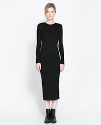 Image 1 Of Long Ribbed Dress From Zara Black Knit Dress Sweater Dress Midi Black Knit