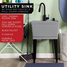 grey 19 gallon utility sink with black