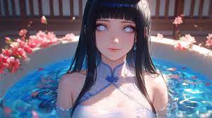 Fond décran 4K HD: Hinata Hyuga relaxant dans un bain fleuri au sein dun  spa chinois