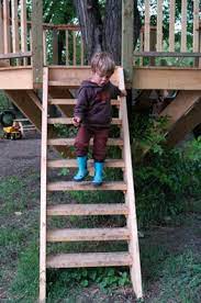 Make sure to use a lot of screws to secure the ladder put 6 screws per ladder 3 to each side. Treehouse Stairs And Platform Example For Kids Treehouse Build Backyard Treehouse Building A Treehouse Tree House Kids