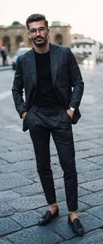 Justusf Hansen With A All Black Monochrome Business Casual Look With A Black Suit Black T Shirt Black Le Loafers Men Outfit Mens Outfits Mens Fashion Casual