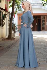 Cemile Nur Mavi Kot Tesettur Elbise Modameyra Da Baju Muslim Gaun Muslim
