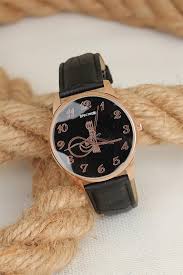 Men S Black Leather Corded Inner Ottoman Tughra Design Metal Case Watch Black Leather Mens Black Leather Leather