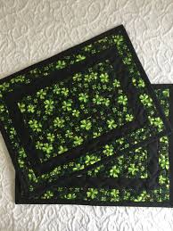 St Patrick S Place Mats Quilt Green Black Clovers Set Of 2 Handmade Quilt Placemats Patterns Place Mats Quilted Placemats