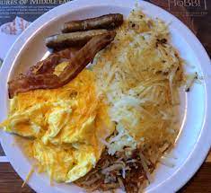 Denny S All American Slam Three Scrambled Eggs With Cheese Hash Browns Bacon Sausage Toast Scrambled Eggs With Cheese Food Amazing Food