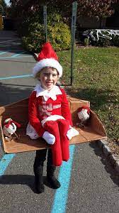 Elf On The Shelf Costume I Made The Shelf In Less Than An Hour Using Cardboard And Contact Paper Used A Belt And Christmas Costumes Elf On The Shelf Costumes