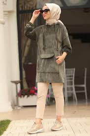 Neva Style Cepli Haki Tesettur Kadife Sweatshirt Tunik 41410hk Tesetturisland Com Tunik Svetsortler Basortusu Modasi