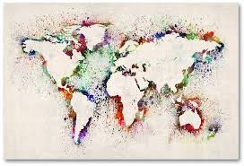 22 X 32 World Map Paint Splashes Canvas Wall Art By Michael Tompsett Diy Canvas Wall Art World Map Painting Map Painting
