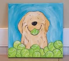 I have to admit, i tried one too. Whimsical Golden Retriever Original 12x12 Acrylic On Canvas Painting Tennis Balls Dog Canvas Painting Animal Canvas Paintings Cute Paintings