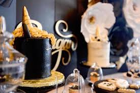 Black And Gold Party Ideas For Him Elegant Black And Gold Unicorn Party Kara S Party Ideas Black Unicorn Cake Unicorn Party Invites Unicorn Party