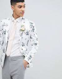 Black And White Floral Suit Harry Styles Asos Asos Design Wedding Super Skinny Blazer In White Floral Print Wedding Outfit Men Blazer For Men Wedding Asos Designs